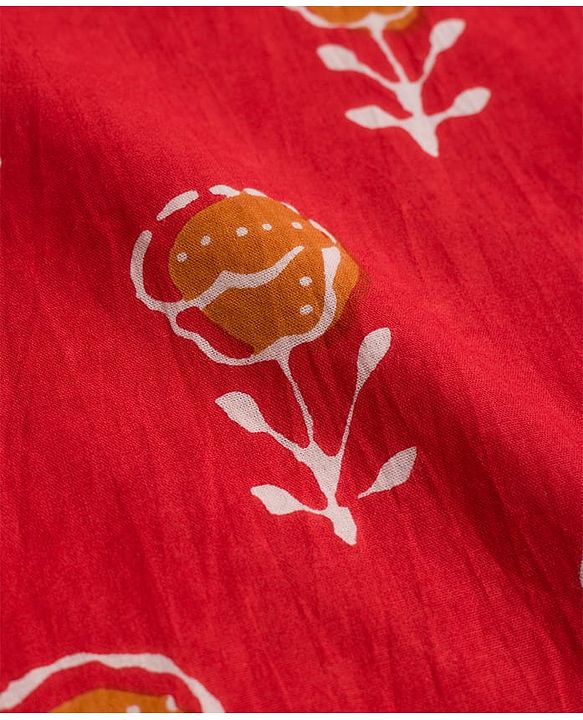Pine Kids Cotton Woven Full Sleeves Floral Printed Kurta - Red