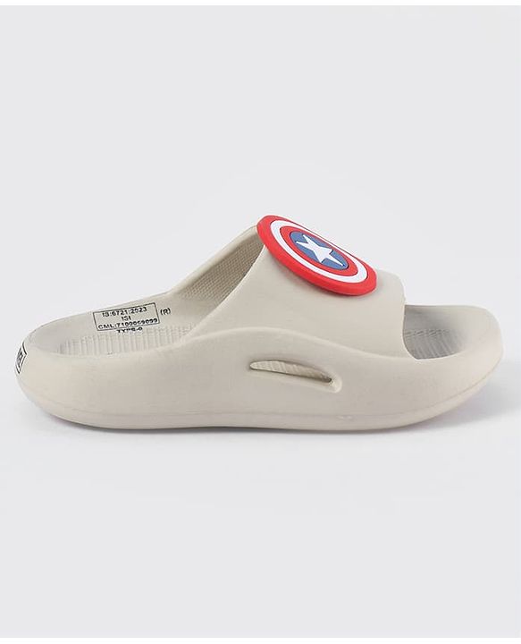 Pine Kids Marvel Slip On Flip Flops With Avengers Captain America Theme Applique - Beige