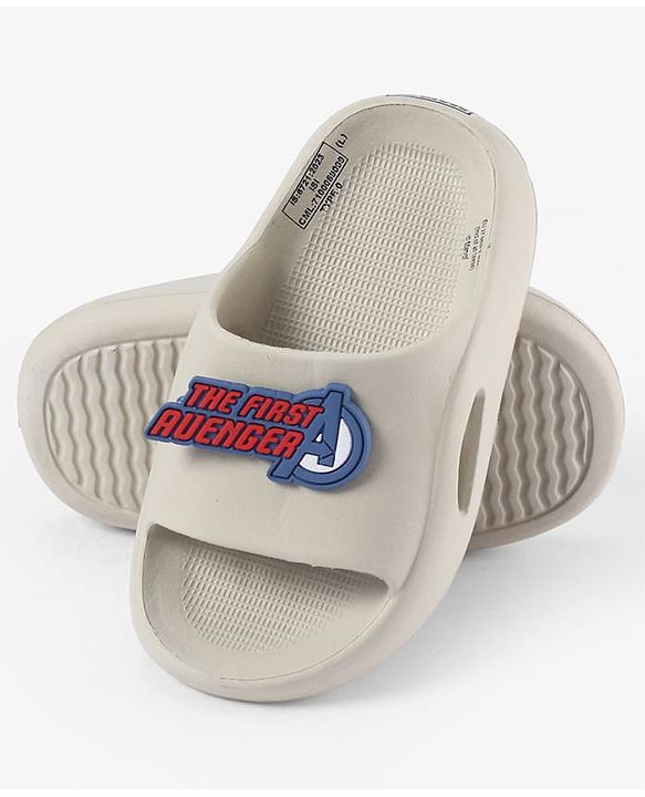 Pine Kids Marvel Slip On Flip Flops With Avengers Captain America Theme Applique - Beige