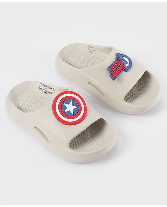 Pine Kids Marvel Slip On Flip Flops With Avengers Captain America Theme Applique - Beige