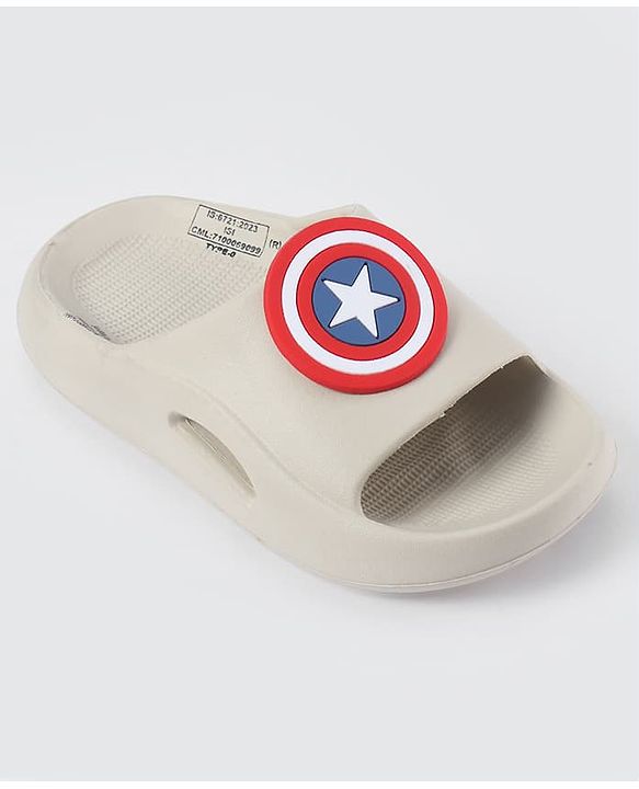 Pine Kids Marvel Slip On Flip Flops With Avengers Captain America Theme Applique - Beige