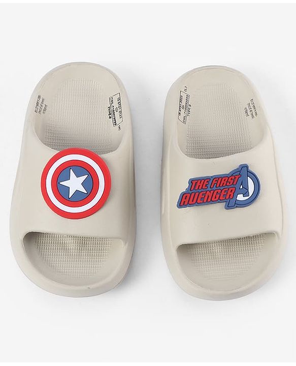 Pine Kids Marvel Slip On Flip Flops With Avengers Captain America Theme Applique - Beige