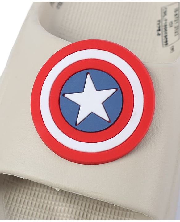 Pine Kids Marvel Slip On Flip Flops With Avengers Captain America Theme Applique - Beige