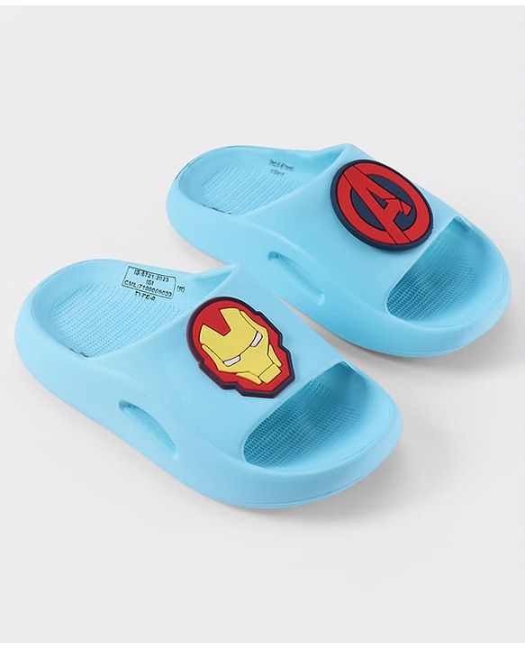 Pine Kids Marvel Slip On Flip Flops With Avengers Iron Man Applique - Light Blue