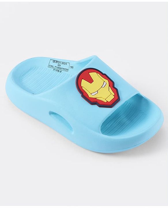 Pine Kids Marvel Slip On Flip Flops With Avengers Iron Man Applique - Light Blue
