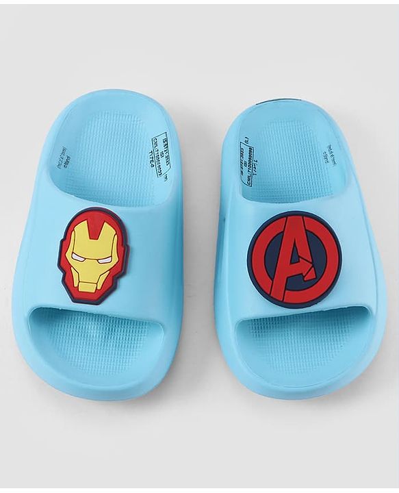 Pine Kids Marvel Slip On Flip Flops With Avengers Iron Man Applique - Light Blue