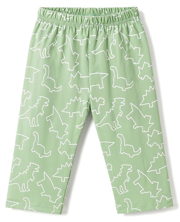 Babyhug Cotton Knit Full Sleeves Shirt & Pyjama Co-Ord Night Suit With Dino Print - Teal Blue
