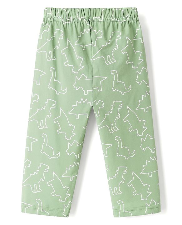 Babyhug Cotton Knit Full Sleeves Shirt & Pyjama Co-Ord Night Suit With Dino Print - Teal Blue