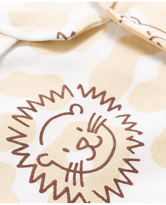 Babyhug 100% Cotton Knit Full Sleeves Front Open Lion Face Printed Co-Ords Shirt & Pyjama Night Suit -White