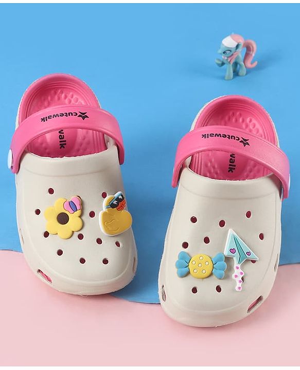 Cute Walk by Babyhug Backstrap Closure Clogs With Floral & Duck Applique - Pink