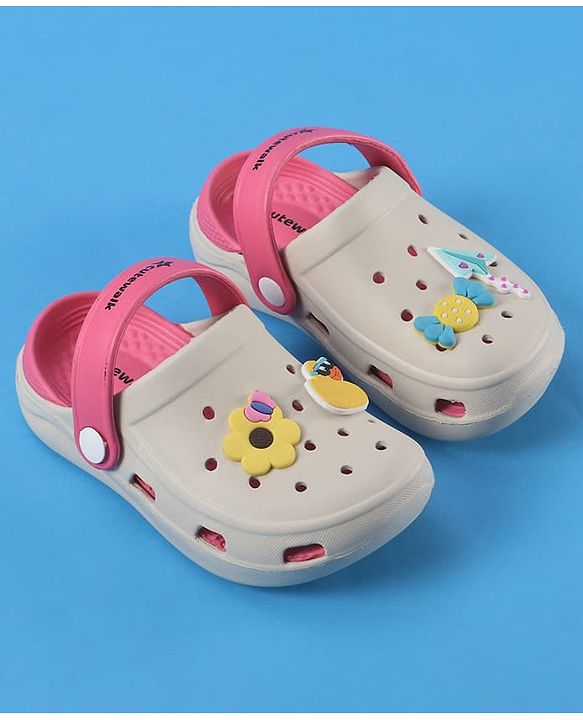 Cute Walk by Babyhug Backstrap Closure Clogs With Floral & Duck Applique - Pink