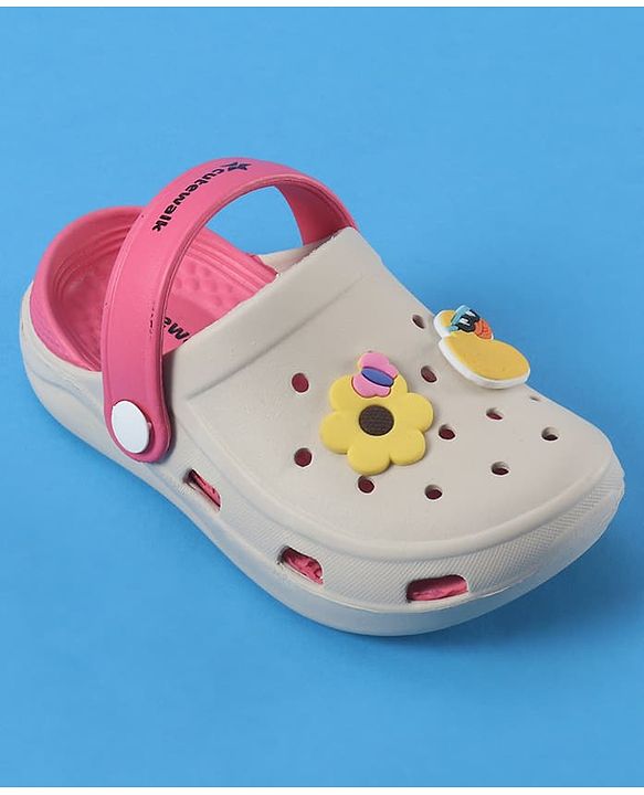 Cute Walk by Babyhug Backstrap Closure Clogs With Floral & Duck Applique - Pink
