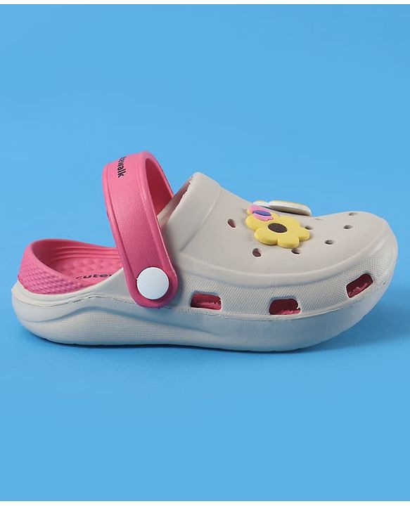 Cute Walk by Babyhug Backstrap Closure Clogs With Floral & Duck Applique - Pink