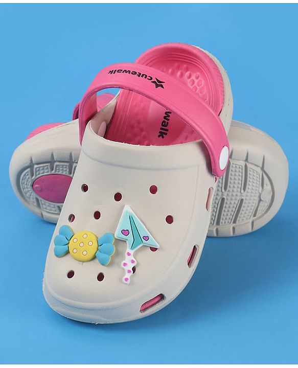 Cute Walk by Babyhug Backstrap Closure Clogs With Floral & Duck Applique - Pink