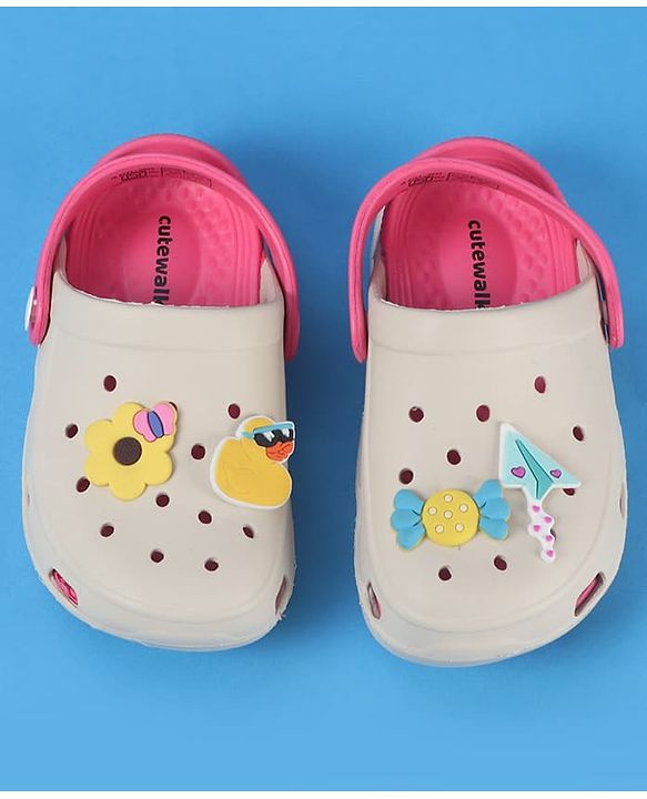 Cute Walk by Babyhug Backstrap Closure Clogs With Floral & Duck Applique - Pink