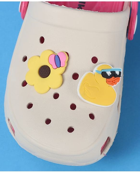 Cute Walk by Babyhug Backstrap Closure Clogs With Floral & Duck Applique - Pink