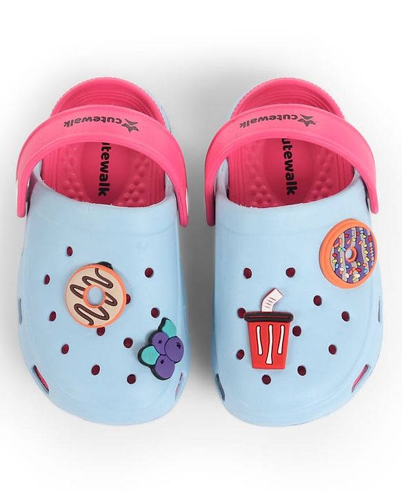 Cute Walk by Babyhug Back Strap Closure Clogs With Donut & Butterfly Applique - Dark Pink