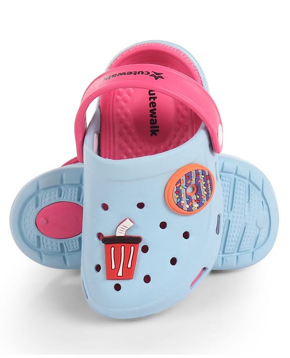 Cute Walk by Babyhug Back Strap Closure Clogs With Donut & Butterfly Applique - Dark Pink