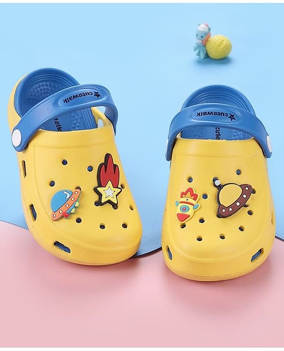 Cute Walk by Babyhug Back Strap Closure Clogs With Rocket Applique - Yellow
