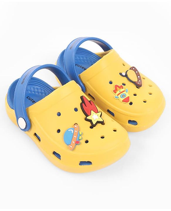 Cute Walk by Babyhug Back Strap Closure Clogs With Rocket Applique - Yellow