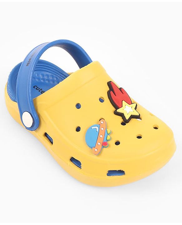Cute Walk by Babyhug Back Strap Closure Clogs With Rocket Applique - Yellow