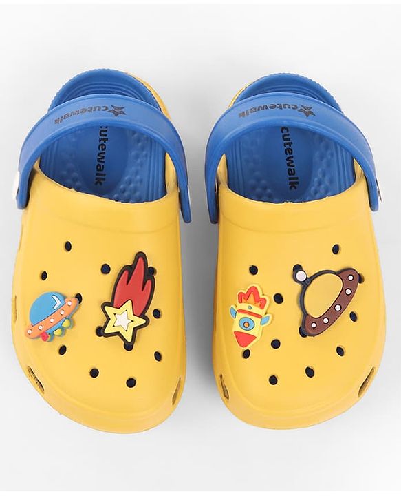 Cute Walk by Babyhug Back Strap Closure Clogs With Rocket Applique - Yellow