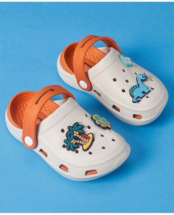 Cute Walk By Babyhug Backstrap Closure Clogs With Dino Jibbitz - Orange