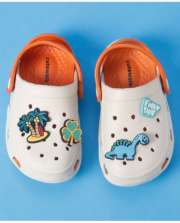 Cute Walk By Babyhug Backstrap Closure Clogs With Dino Jibbitz - Orange