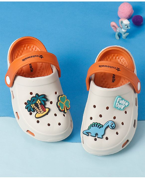 Cute Walk By Babyhug Backstrap Closure Clogs With Dino Jibbitz - Orange