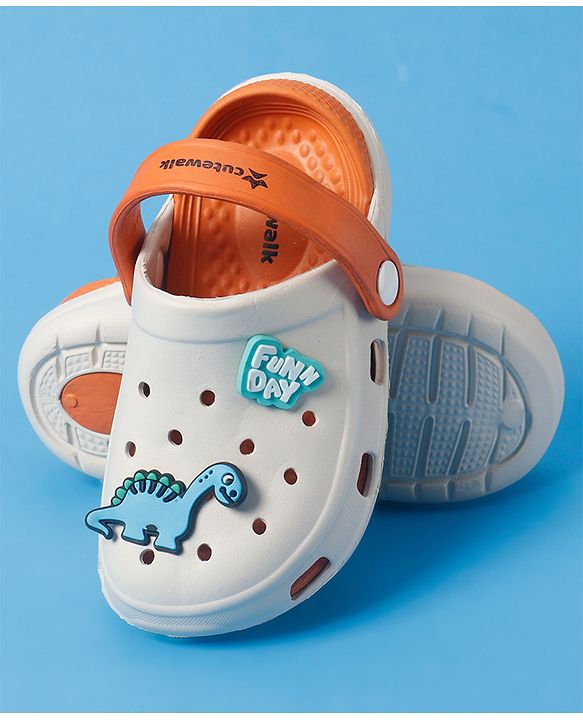 Cute Walk By Babyhug Backstrap Closure Clogs With Dino Jibbitz - Orange