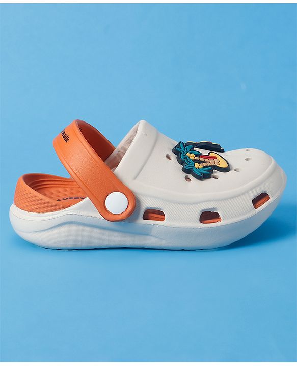 Cute Walk By Babyhug Backstrap Closure Clogs With Dino Jibbitz - Orange