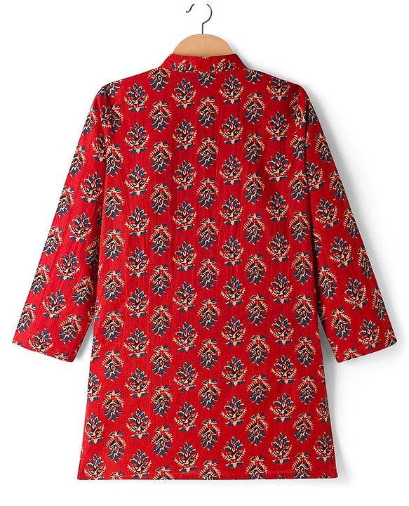 Pine Kids Cotton Woven Full Sleeves Floral Printed Kurta - Maroon