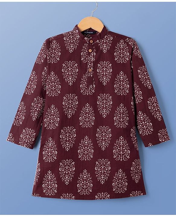 Pine Kids Cotton Woven Full Sleeves Floral Printed Kurta & Pyjama Set - Maroon