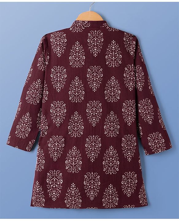 Pine Kids Cotton Woven Full Sleeves Floral Printed Kurta & Pyjama Set - Maroon