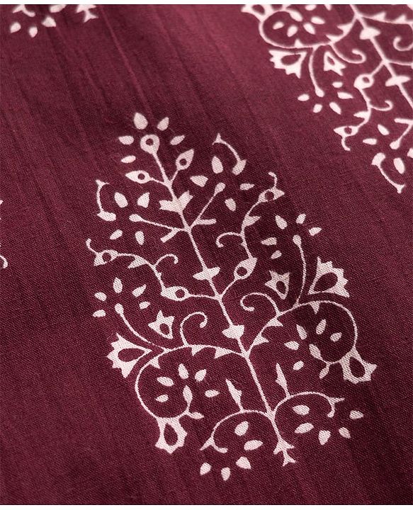 Pine Kids Cotton Woven Full Sleeves Floral Printed Kurta & Pyjama Set - Maroon
