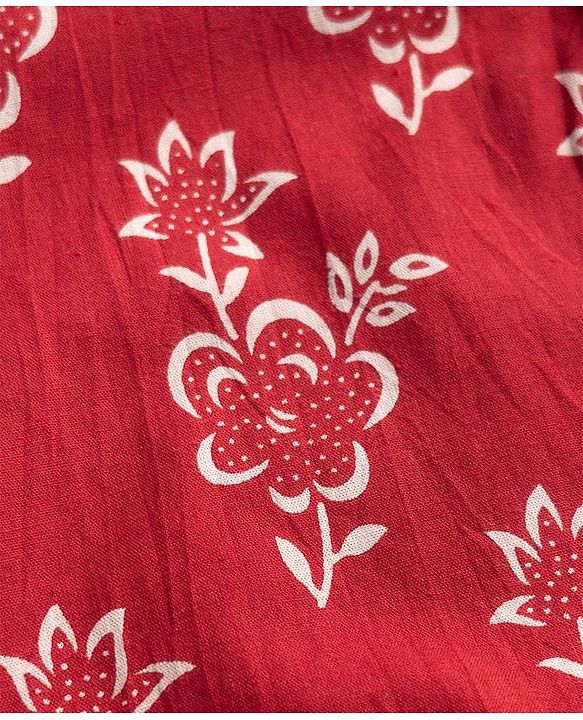 Pine Kids Cotton Woven Full Sleeves Floral Printed Kurta & Pyjama Set - Rust Orange