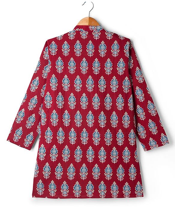 Pine Kids Cotton Woven Full Sleeves Floral Printed Kurta - Dark Red