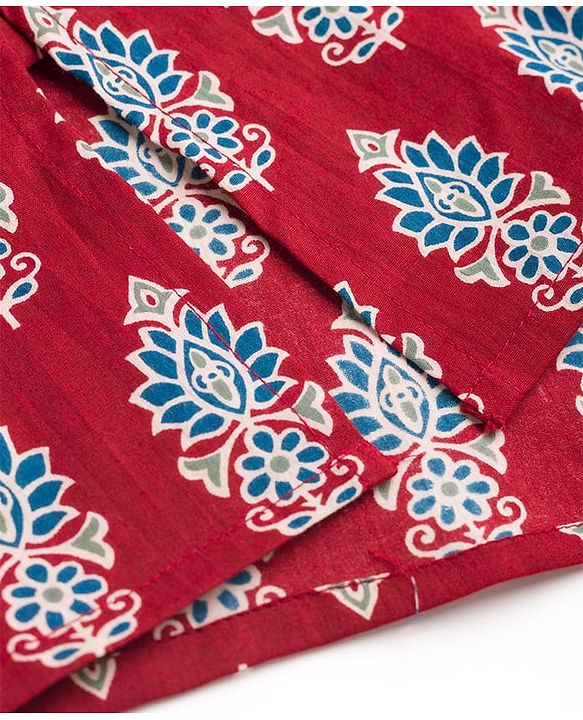 Pine Kids Cotton Woven Full Sleeves Floral Printed Kurta - Dark Red