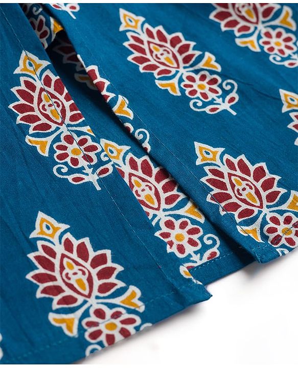Pine Kids Cotton Woven Full Sleeves Floral Printed Kurta - Royal Blue