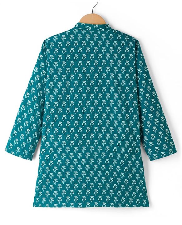 Pine Kids Cotton Woven Full Sleeves Floral Printed Kurta - Teal