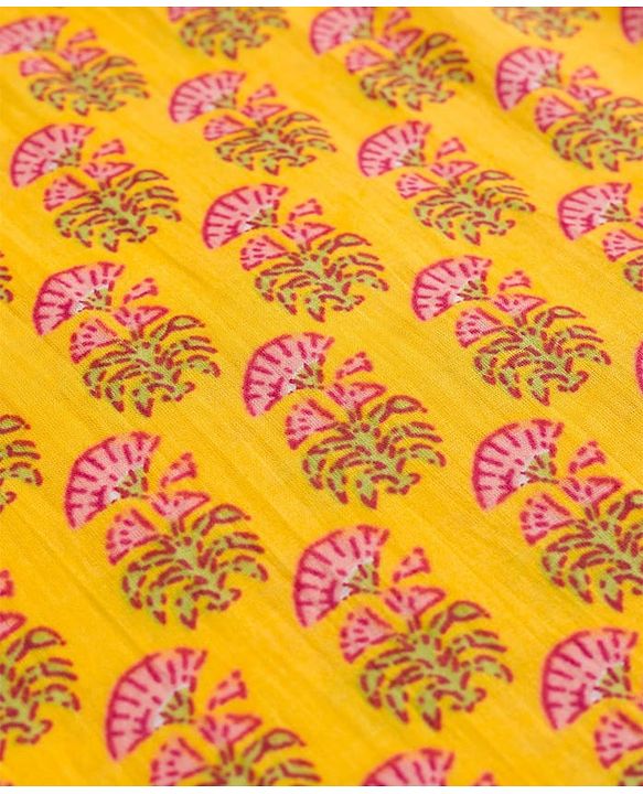 Pine Kids Cotton Woven Full Sleeves Floral Printed Kurta - Mustard