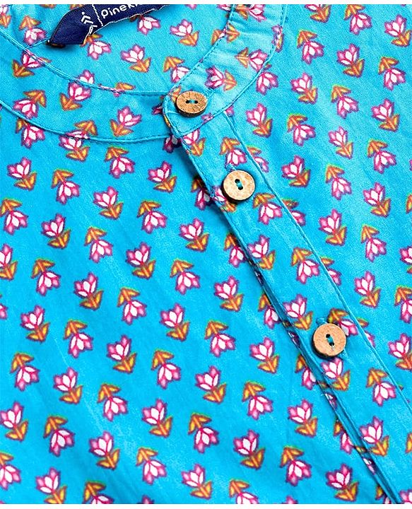 Pine Kids Cotton Woven Full Sleeves Floral Printed Kurta - Light Blue