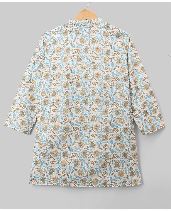 Pine Kids Cotton Woven Full Sleeves Kurta Pyjama Set With Floral Print - White