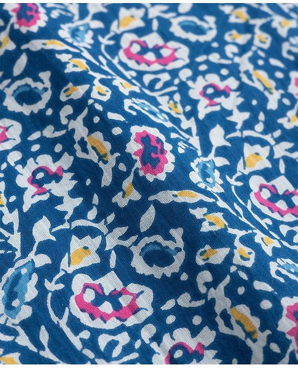 Pine Kids Cotton Woven Full Sleeves Floral Printed Kurta Pajama Set - Blue