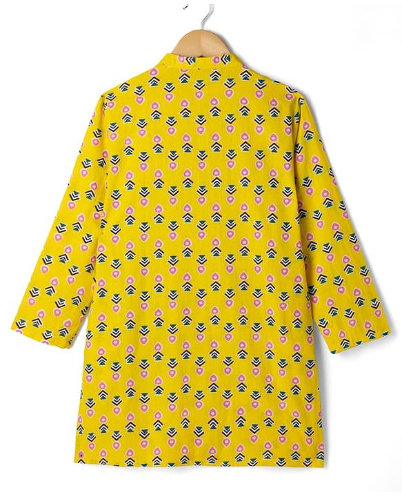 Pine Kids Cotton Woven Full Sleeves Printed Kurta - Yellow
