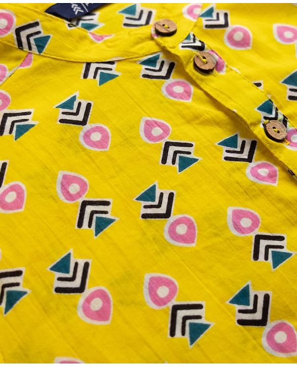 Pine Kids Cotton Woven Full Sleeves Printed Kurta - Yellow