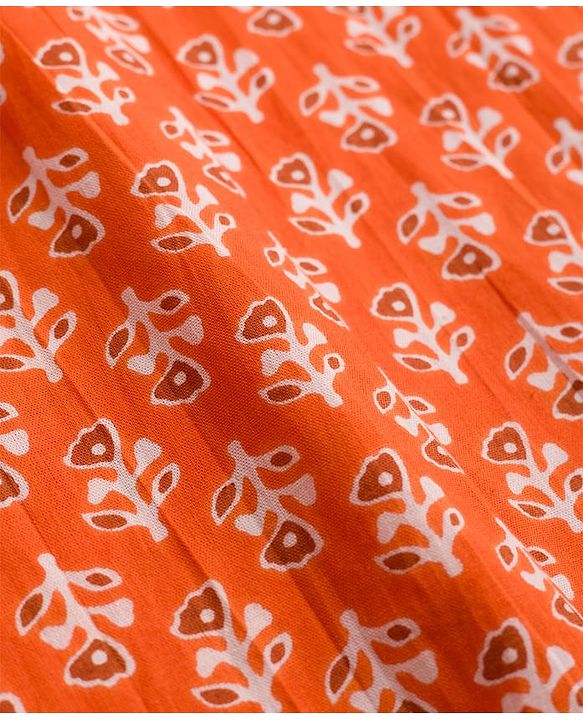 Pine Kids Cotton Woven Full Sleeves Floral Printed Kurta - Orange