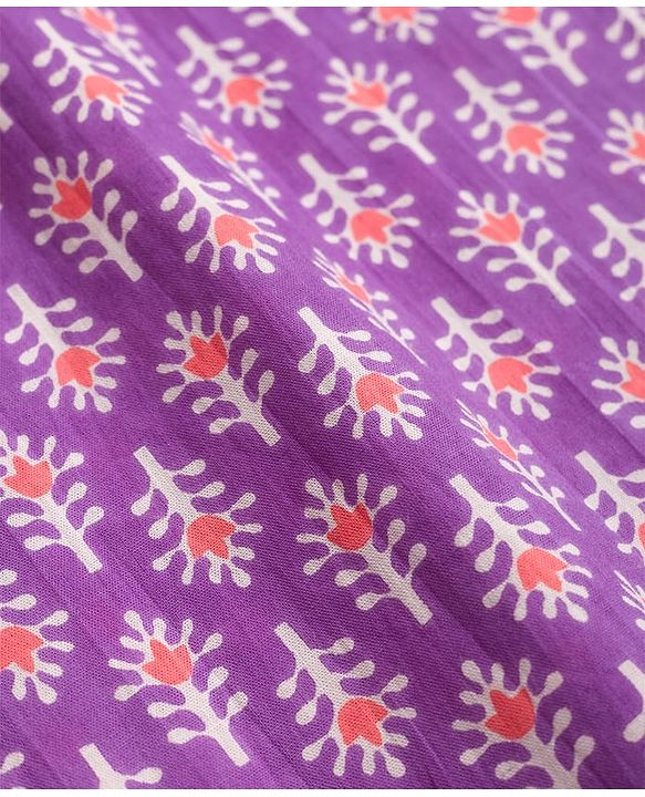 Pine Kids Cotton Woven Full Sleeves Floral Printed Kurta - Purple