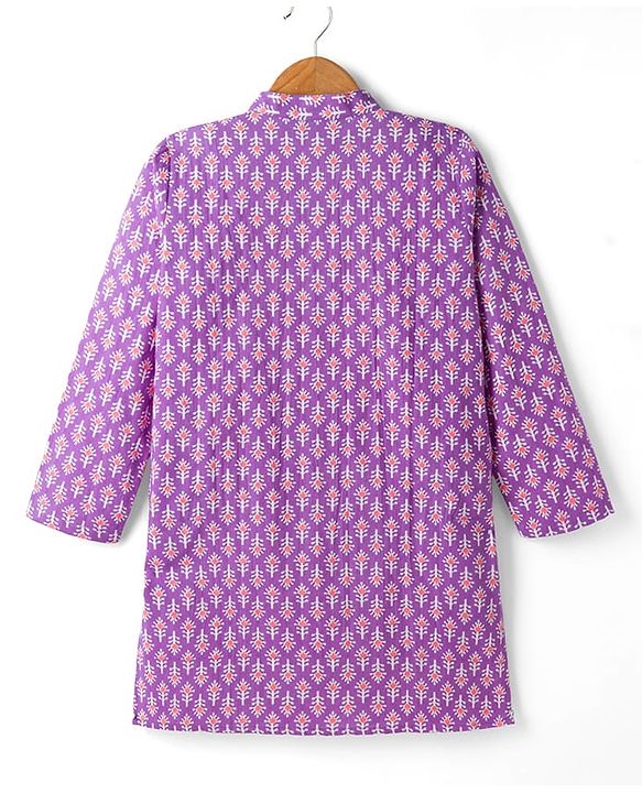 Pine Kids Cotton Woven Full Sleeves Floral Printed Kurta - Purple