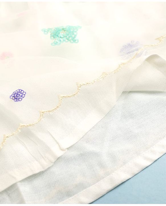 Pine Kids Woven Half Sleeves Choli & Lehenga Set With Dupatta - Cream
